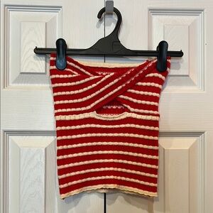 Red & White Striped Knit Tube Top